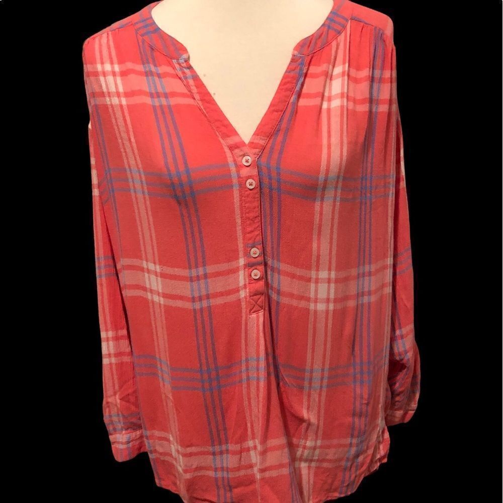Nine West Jeans popover plaid blouse